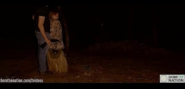  Submissive blonde gets gagging, spanking, and wedgie in the forest at night - Ashley Lane